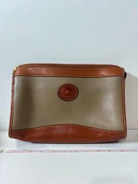 Dooney & Bourke Taupe and Brown Leather Trim Pouch